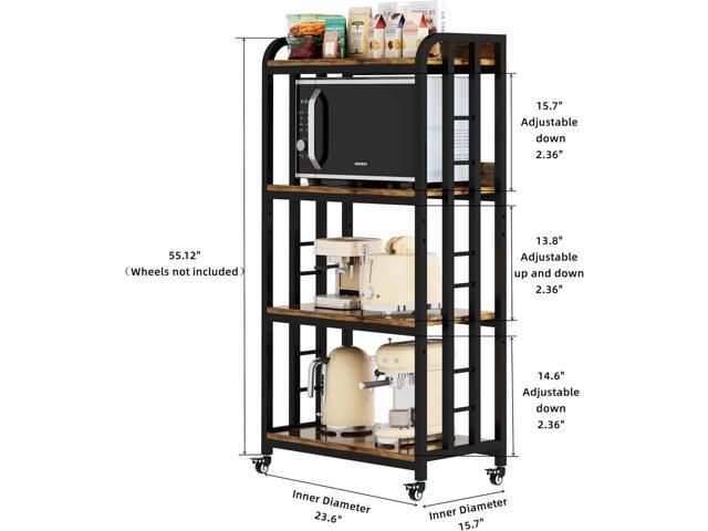 4-Tier Kitchen Baker's Rack with Rolling Wheels, Microwave Oven Cart Stand, Adjustable Utility Shelving Storage Unit, Heavy Duty Organizer Rack for...