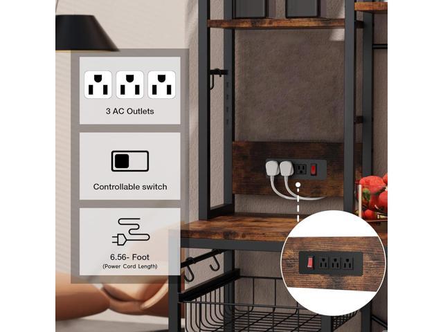 Luckyeestar Kitchen 6-Tier Baker Rack with Power Outlet, 35.4' Microwave Stand, Coffee Bar with 12 S-Shaped Hooks, Adjustable Feet Pads & 150lbs...