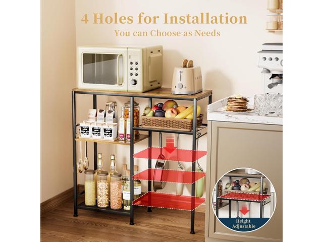 Consumest Microwave Stand, Adjustbale Coffee Bar Cabinet, Multifunctional Pan Organizer with 6 Hooks and 3 Shelves, Bakers Rack for Shovel, Pots,...