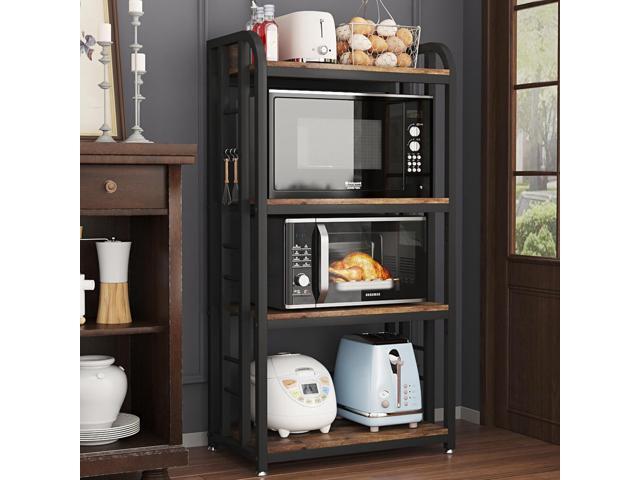 Microwave Oven Stand with Storage 4 Tiers, Free Standing Microwave Oven Stand Coffee Bar Adjustable Kitchen Shelves Kitchen Storage Shelf Rack for...