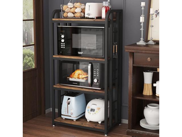 Microwave Oven Stand with Storage 4 Tiers, Free Standing Microwave Oven Stand Coffee Bar Adjustable Kitchen Shelves Kitchen Storage Shelf Rack for...