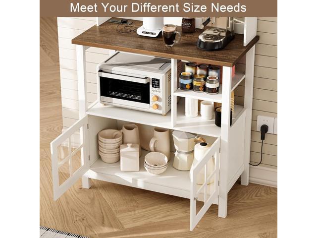 ChooChoo Farmhouse Bakers Rack with Power Outlets and Storage, Coffee Bar Cabinet with Storage, Microwave Stand Kitchen Cabinet with Hutch and 6...
