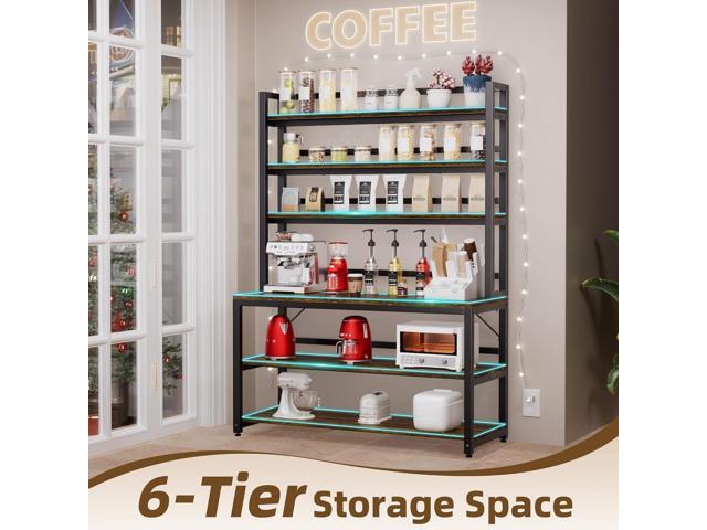 Aquzee Bakers Racks for Kitchens with Storage, 6 Tiers Large(47.2W x 15.7D x 70.8' H) Kitchen Stand with Hutch, Freestanding Organizer with...