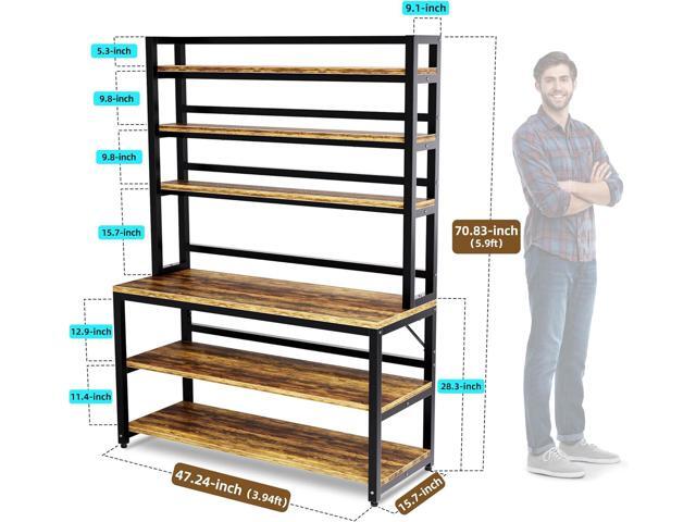 Aquzee Bakers Racks for Kitchens with Storage, 6 Tiers Large(47.2W x 15.7D x 70.8' H) Kitchen Stand with Hutch, Freestanding Organizer with...