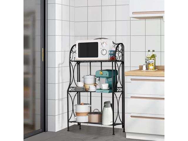 Kitchen Metal Bakers Rack Microwave Oven Stand Kitchens with Storage Three-Tiered Kitchen Organization Shelf Rack, 27' x 13.75' x 48.6',Antique Bronze