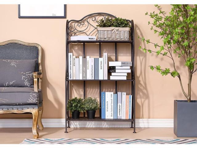 Kitchen Metal Bakers Rack Microwave Oven Stand Kitchens with Storage Three-Tiered Kitchen Organization Shelf Rack, 27' x 13.75' x 48.6',Antique Bronze