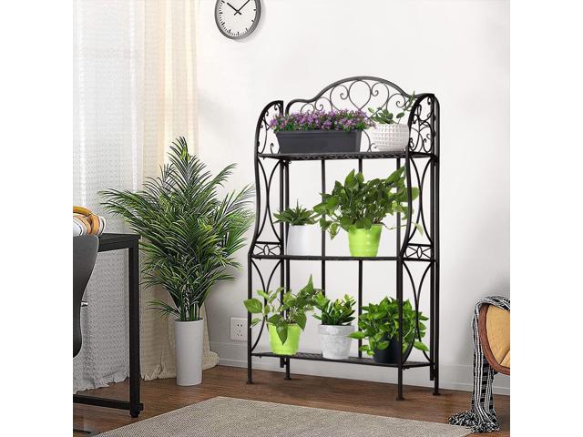 Kitchen Metal Bakers Rack Microwave Oven Stand Kitchens with Storage Three-Tiered Kitchen Organization Shelf Rack, 27' x 13.75' x 48.6',Antique Bronze