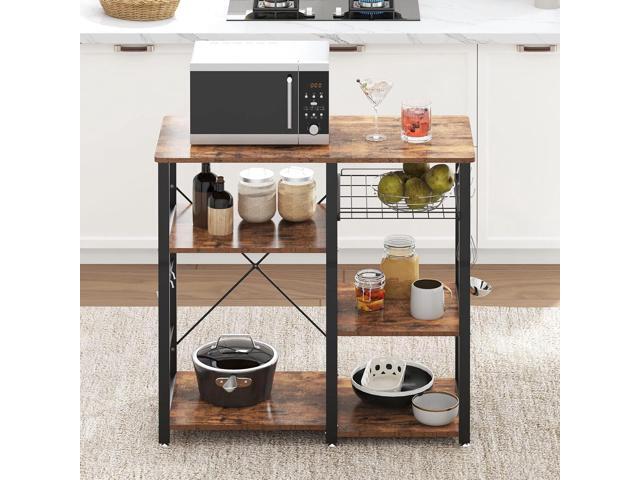 soges 3-Tier Kitchen Baker's Rack Utility Microwave Oven Stand Storage Cart Workstation Shelf, Rustic Brown W5s-FG
