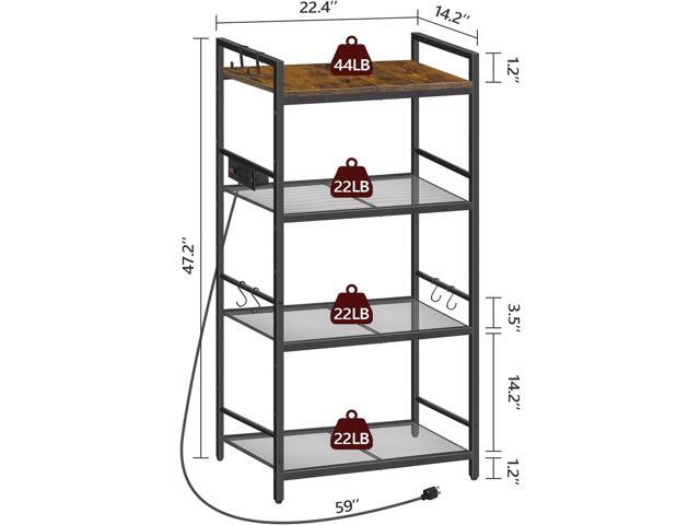 Bakers Rack with Power Outlet, Microwave Stand with Hooks, Multifunctional Storage Rack, Coffee Bar with Enclosure, Kitchen Storage Shelf, for...
