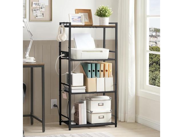 Bakers Rack with Power Outlet, Microwave Stand with Hooks, Multifunctional Storage Rack, Coffee Bar with Enclosure, Kitchen Storage Shelf, for...