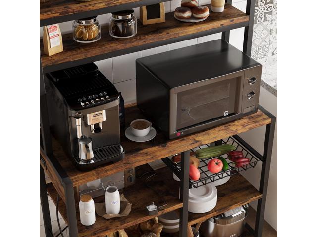 GAOMON Bakers Rack with Power Outlet, Kitchen Baker Rack with Wire Basket, Microwave Stand with Large Open Storage Shelves, 6-Tier Freestanding...