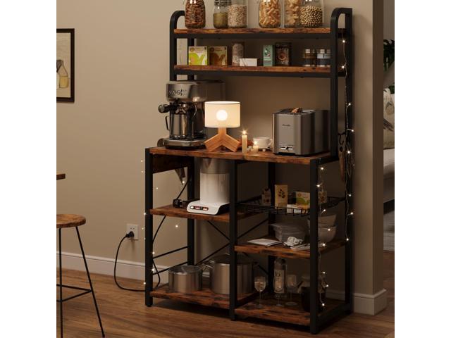 GAOMON Bakers Rack with Power Outlet, Kitchen Baker Rack with Wire Basket, Microwave Stand with Large Open Storage Shelves, 6-Tier Freestanding...