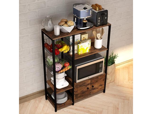 5-Tier Kitchen Bakers Rack,Microwave Oven Stand with Shelves,Utility Storage Shelf with Hutch,Free Standing Kitchen Rack Organizer