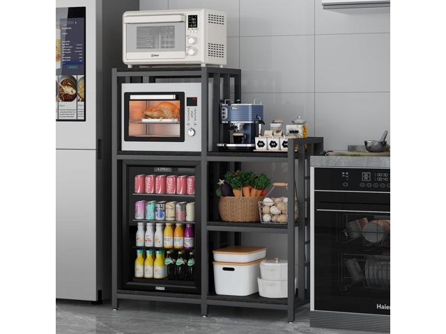 6-Tier Adjustable Mini Fridge Cabinet With Power Outlet,Kitchen Bakers Rack With storage,Mini Fridge And Microwave Stand,Coffee Bar, Free Standing...