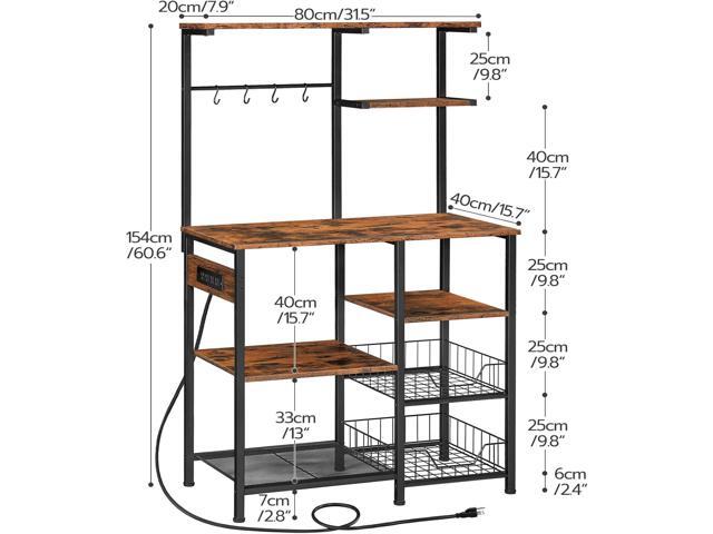 HOOBRO Bakers Rack with Power Outlet and LED Light, 6-Tier Microwave Stand with Wire Baskets, Coffee Bar Station, Kitchen Utility Storage Shelf...
