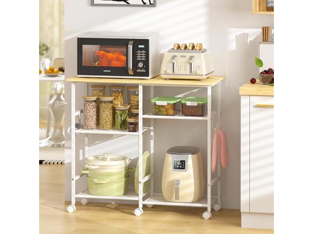 Kitchen Microwave Cart, Microwave Stand with Adjustable Shelf, Coffee Bar Stand Kitchen Baker's Rack with Wheels Rolling Storage Cart Organizer...