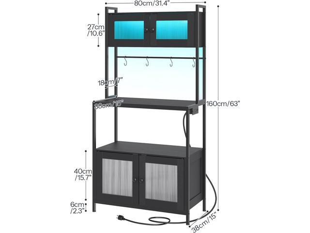 HOOBRO Bakers Rack with Storage Cabinet, 5-Tier Coffee Bar with Power Outlet and LED Lights, Industrial Microwave Oven Stand with Shelves, Kitchen...
