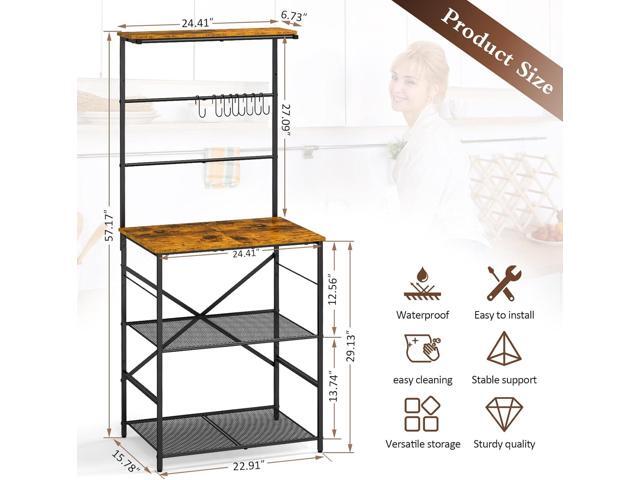 4-Tier Farmhouse Coffee Bar Shelf - Stand with 8 S-Shaped Hooks, Large Space Coffee Station Table for Kitchen & Living Room - 24.41' W x 15.78' D x...