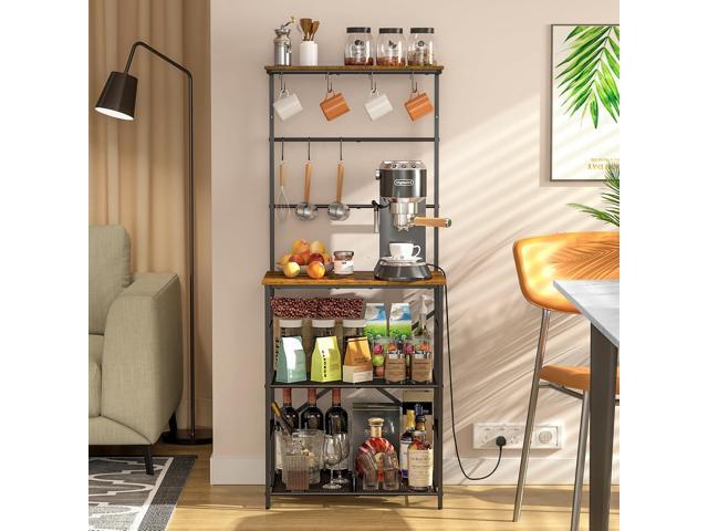 4-Tier Farmhouse Coffee Bar Shelf - Stand with 8 S-Shaped Hooks, Large Space Coffee Station Table for Kitchen & Living Room - 24.41' W x 15.78' D x...