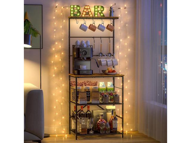 4-Tier Farmhouse Coffee Bar Shelf - Stand with 8 S-Shaped Hooks, Large Space Coffee Station Table for Kitchen & Living Room - 24.41' W x 15.78' D x...