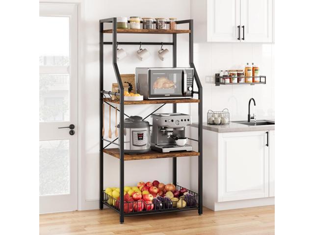 IDEALHOUSE Kitchen Bakers Rack, Microwave Oven Stand with Large Wire Basket, Industrial Coffee Bar Station, 4-Tier Kitchen Utility Storage Shelf...