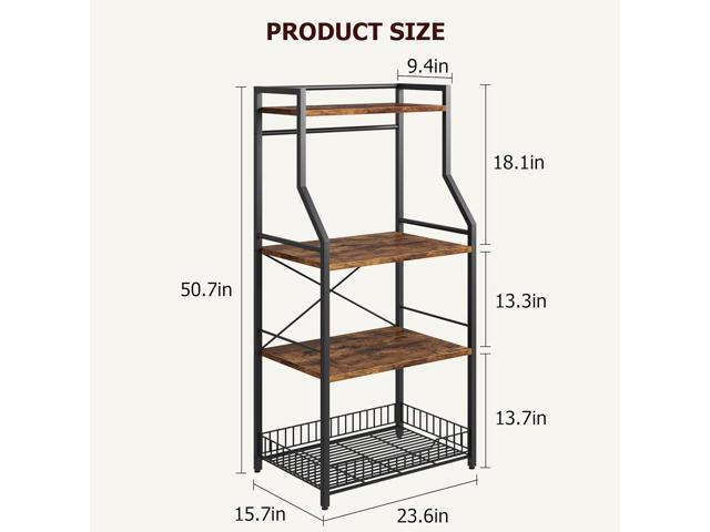 IDEALHOUSE Kitchen Bakers Rack, Microwave Oven Stand with Large Wire Basket, Industrial Coffee Bar Station, 4-Tier Kitchen Utility Storage Shelf...