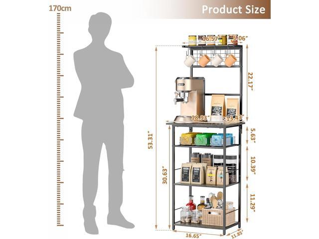 5 Tier Coffee Bar Station With 4 S-Shaped Hooks, Farmhouse Corner Stand for Small Spaces, Bakers Rack for Kitchen, Entryway, Living Room, 13.43'D x...