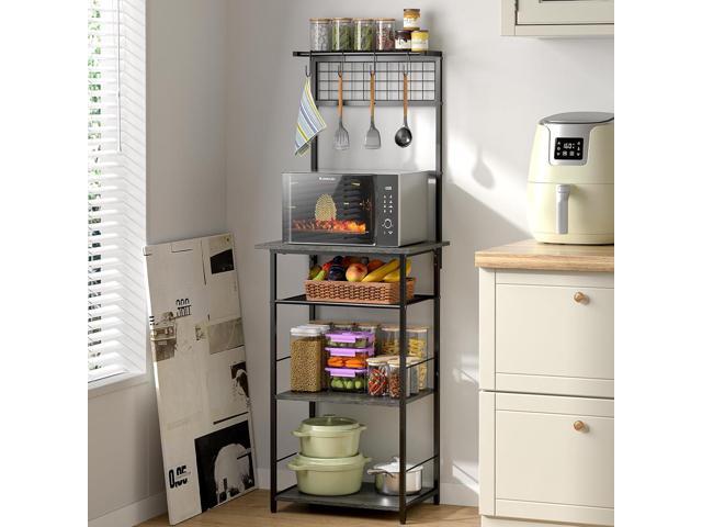 5 Tier Coffee Bar Station With 4 S-Shaped Hooks, Farmhouse Corner Stand for Small Spaces, Bakers Rack for Kitchen, Entryway, Living Room, 13.43'D x...