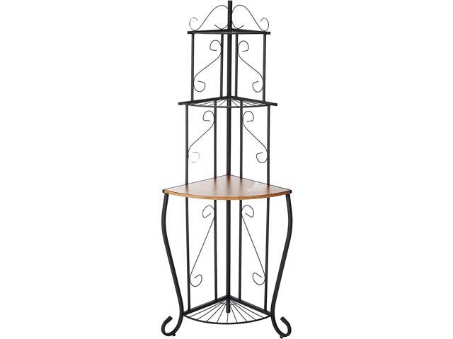 Kings Brand Furniture Black / Walnut Kitchen Storage Corner Bakers Rack
