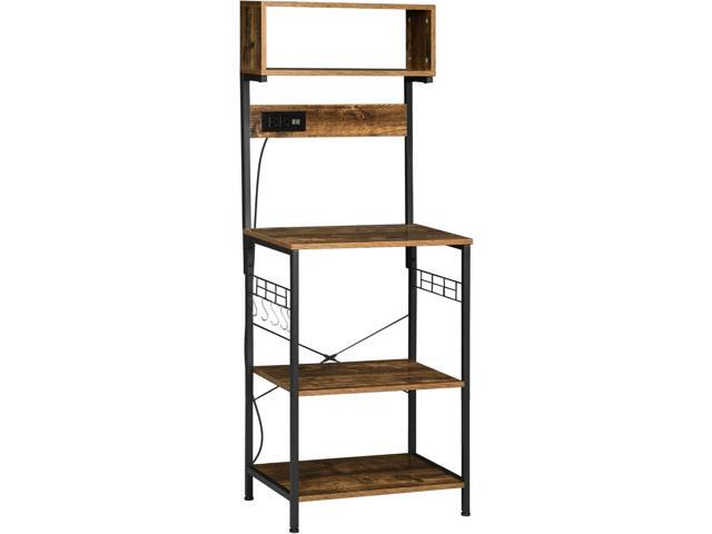 HOMCOM Kitchen Bakers Rack with Power Outlet, USB Charger, Microwave Stand, Coffee Bar with Adjustable Shelves, 5 Hooks for Spices, Pots and Pans,...
