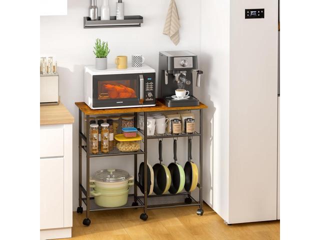 Kitchen Microwave Cart, Microwave Stand with Adjustable Shelf, Coffee Bar Stand Kitchen Baker's Rack with Wheels Rolling Storage Cart Organizer...