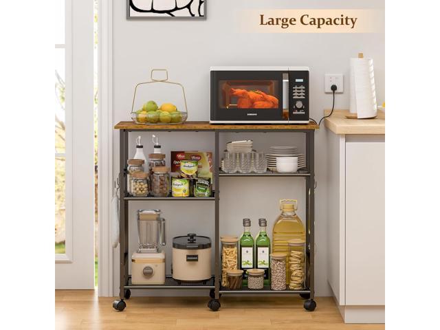 Kitchen Microwave Cart, Microwave Stand with Adjustable Shelf, Coffee Bar Stand Kitchen Baker's Rack with Wheels Rolling Storage Cart Organizer...