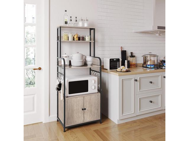 Topeakmart Kitchen Baker's Rack with Storage Shelves, 4-Tier Microwave Stand with 8 Hooks and Cabinet, 59'' Height Kitchen Shelves for Spices, Pots...