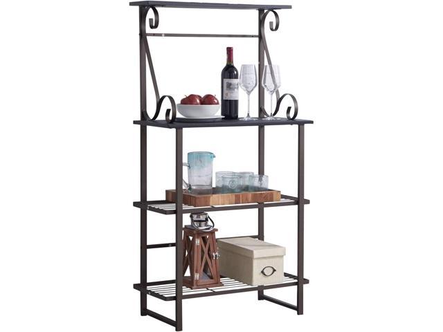 Kings Brand Furniture - Covington Metal Kitchen Shelves Bakers Rack Microwave Stand, Pewter