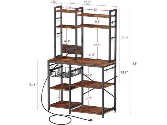 Luckyeestar Kitchen 6-Tier Baker Rack with Power Outlet, 35.4' Microwave Stand, Coffee Bar with 12 S-Shaped Hooks, Adjustable Feet Pads & 150lbs...
