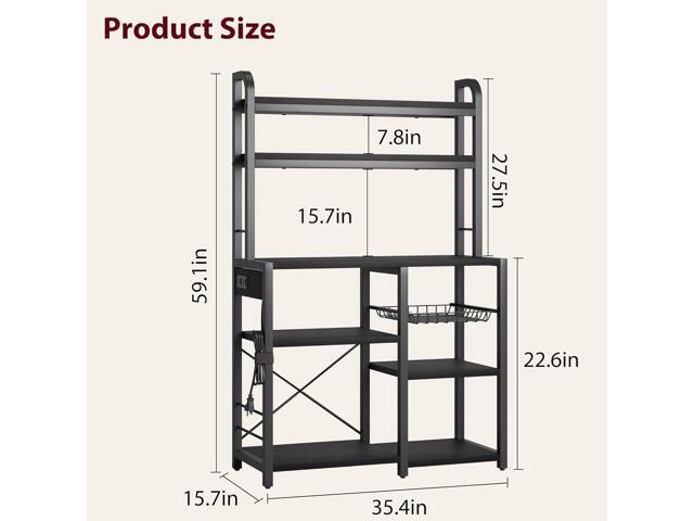 Bakers Rack with Power Outlet, Coffee Bar with Wire Drawer, Microwave Stand, Kitchen Baker Table with Large Storage, 6-Tier Kitchen Storage Rack...
