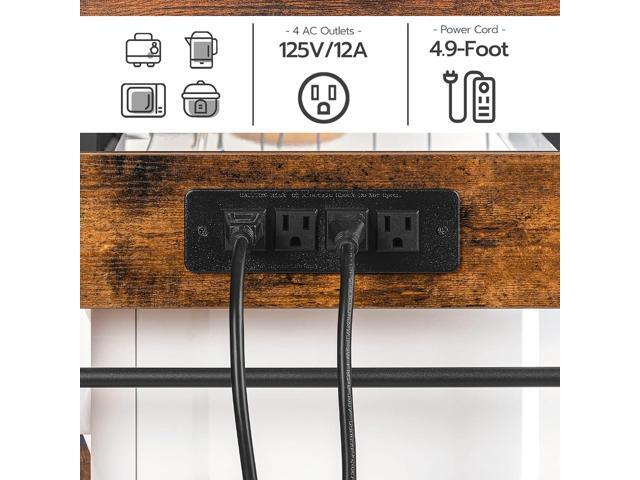 HOOBRO Bakers Rack with Power Outlet, 35.4 Inches Coffee Bar with Mesh Basket, Microwave Stand with 4 S-Shaped Hooks, Kitchen Bakers Rack with...