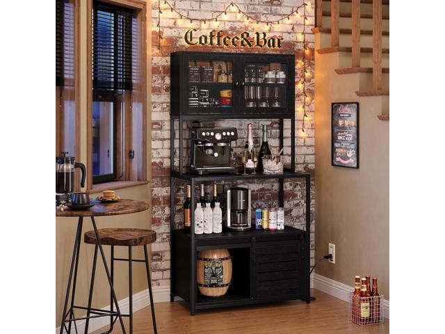 Furniouse 6-Tier Kitchen Bakers Rack with Power Outlet, Industrial Microwave Oven Stand with Shelves, Kitchen Utility Storage Shelf with Cabinet,...