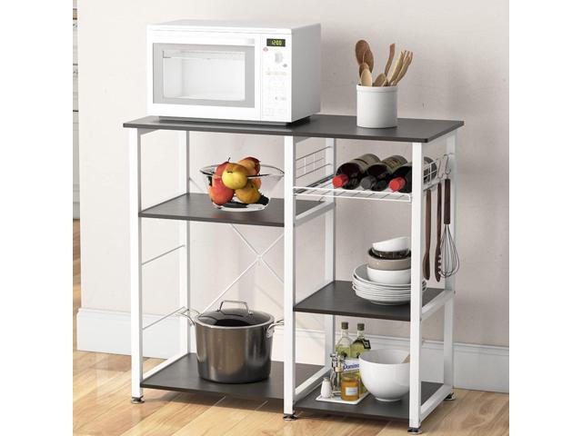 SogesHome 4-Tier Microwave Stand Shelf, Kitchen Storage Organize Shelf, Coffee Snack for Home, Kitchen, Living-Room, Walnut Black
