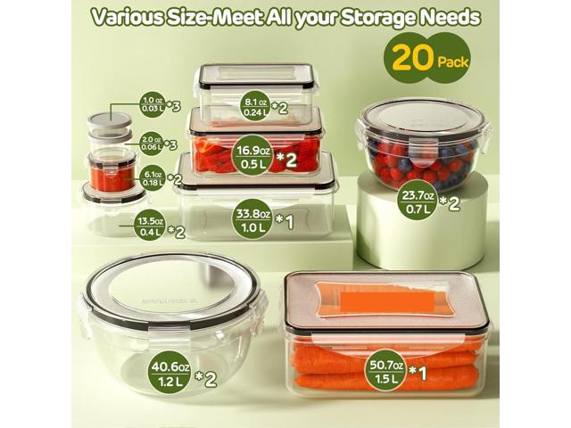 40 PCS Food Storage Containers with Lids Airtight (20 Lids &20 Containers) - Leakproof Meal-Prep Containers for Kitchen Storage Reusable Plastic...