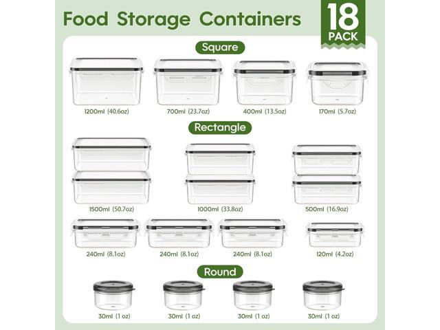 36-Piece Food Storage Containers with Lids(18 Containers & 18 Lids), Plastic Food Containers for Pantry & Kitchen Storage and Organization,...