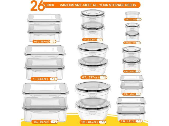 52 PCS Food Storage Containers with Lids Airtight (26 Lids & 26 Containers)- Reusable Plastic Leakproof Meal-Prep Container for Kitchen Storage...