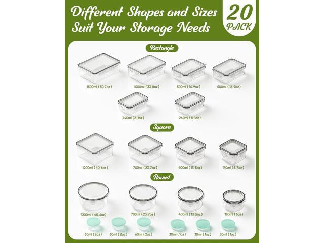 40 Piece Food Storage Containers with Lids(20 Containers & 20 Lids), BPA-Free Plastic Food Containers for Kitchen Storage and Organization, Leak...