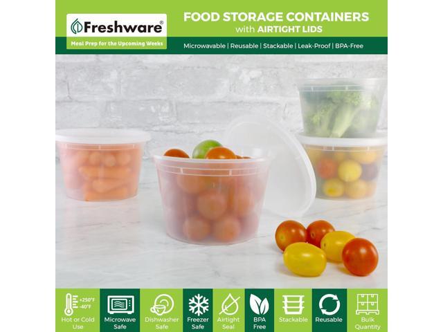 Freshware Food Storage Containers [50 Set] 16 oz Plastic Deli Containers with Lids, Slime, Soup, Meal Prep Containers BPA Free Stackable ...