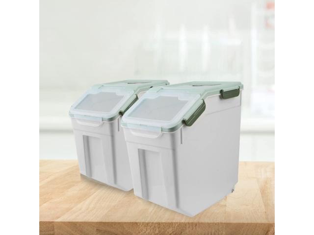 YXQ 25LB Large Flour Storage Container Bin,2 Pack Airtight Plastic with Wheels Seal Locking Lid Dispenser Organizer Storage Bin with Measuring Cup...