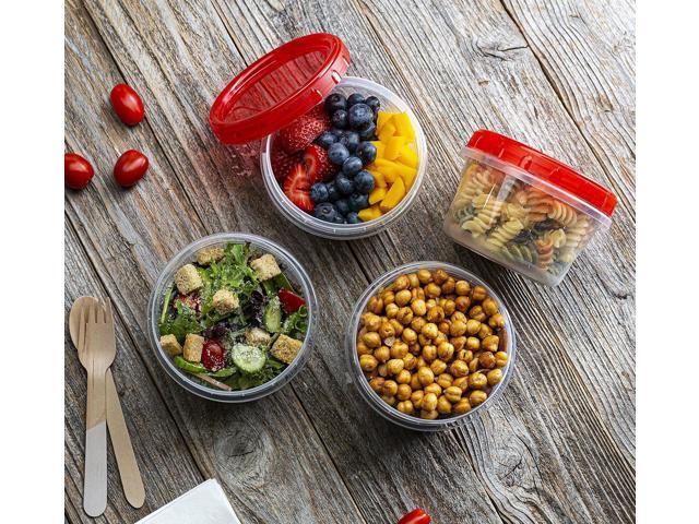 (16 Ounce 10 Pack) Twist cap Containers Clear Bottom With Red Top Screw on Lids Twist Top Food Storage Freezer Containers
