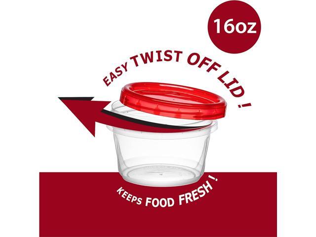 (16 Ounce 10 Pack) Twist cap Containers Clear Bottom With Red Top Screw on Lids Twist Top Food Storage Freezer Containers