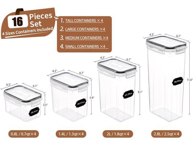 PRAKI Airtight Food Storage Containers Set, 16 Pcs BPA Free Plastic Dry Food Canisters for Kitchen Pantry Organization and Storage Ideal for...