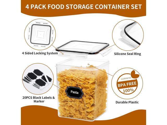 4 Pack Large Airtight Food Storage Containers with Lids (5.2L / 176oz), BPA Free Plastic Kitchen and Pantry Organization Contianers for Cereal...