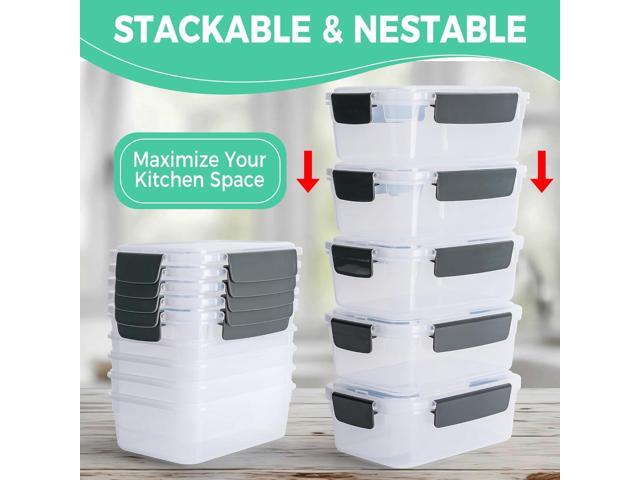 YORY 3 cup Plastic Food Storage Containers with Lids Nestable Freezer Dishwasher Safe Rectangle Container Set,5-Pack